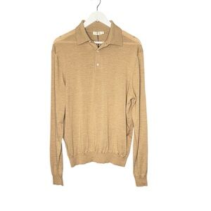 Suitsupply Men's Wool Camel Long Sleeve Polo Shirt NWT